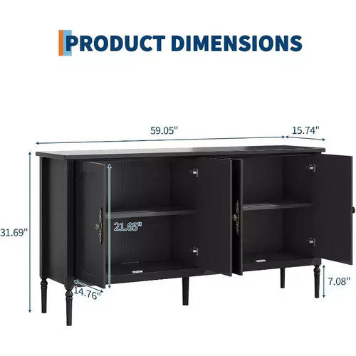 59 Buffet Sideboard Cabinet Vintage Coffee Bar Storage with Adjustable Shelves & 4 Doors for Dining Room, Kitchen & Living Room
