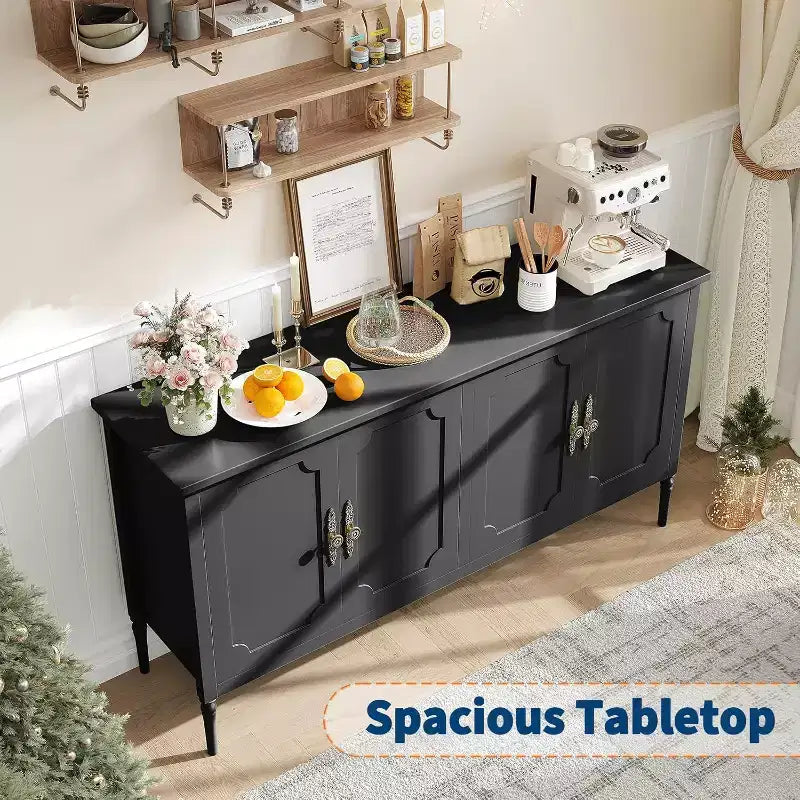59 Buffet Sideboard Cabinet Vintage Coffee Bar Storage with Adjustable Shelves & 4 Doors for Dining Room, Kitchen & Living Room