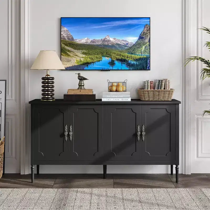 59 Buffet Sideboard Cabinet Vintage Coffee Bar Storage with Adjustable Shelves & 4 Doors for Dining Room, Kitchen & Living Room