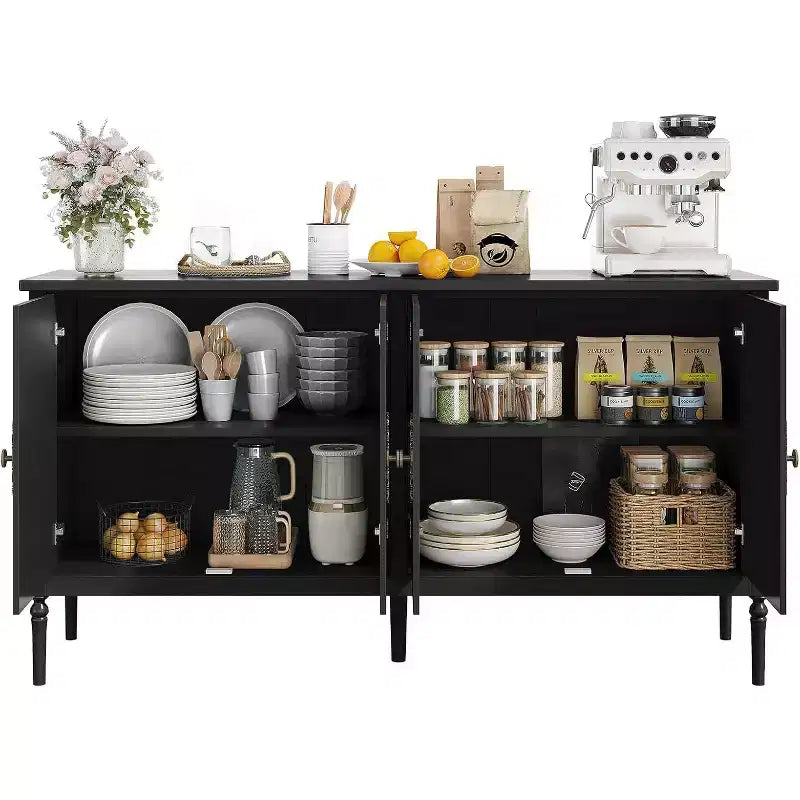 59 Buffet Sideboard Cabinet Vintage Coffee Bar Storage with Adjustable Shelves & 4 Doors for Dining Room, Kitchen & Living Room
