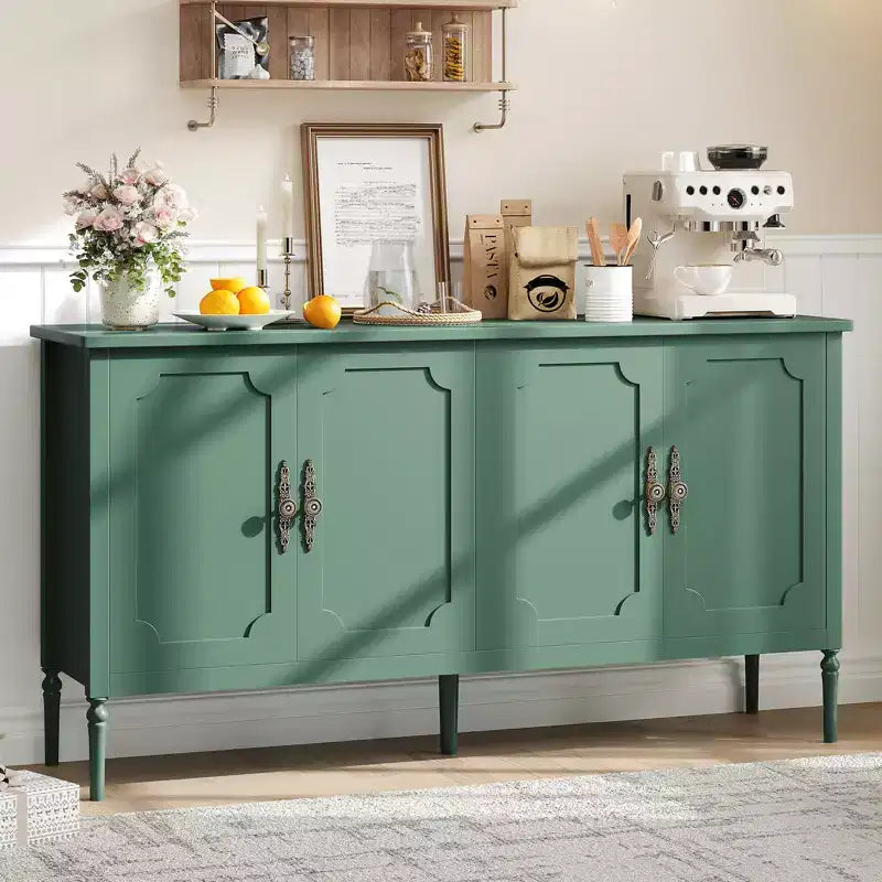 59 Buffet Sideboard Cabinet Vintage Coffee Bar Storage with Adjustable Shelves & 4 Doors for Dining Room, Kitchen & Living Room
