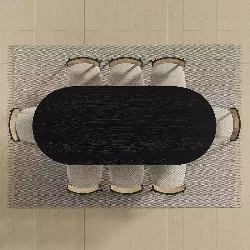 79 x 33.5 Farmhouse Kitchen Dining Room Table Home Furniture Oval Black Kitchen Table with Rattan Woven Legs for Kitchen Bar Living Room