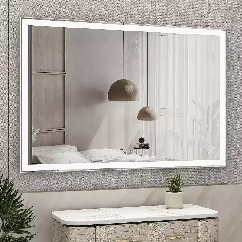 Acekool 60x40Inch Bathroom Wall Mirror with Frame, Aluminum Frame , 3-Color Dimmable Touch Vanity Mirror, Rectangle Smart Mirror for Bath & Dressing