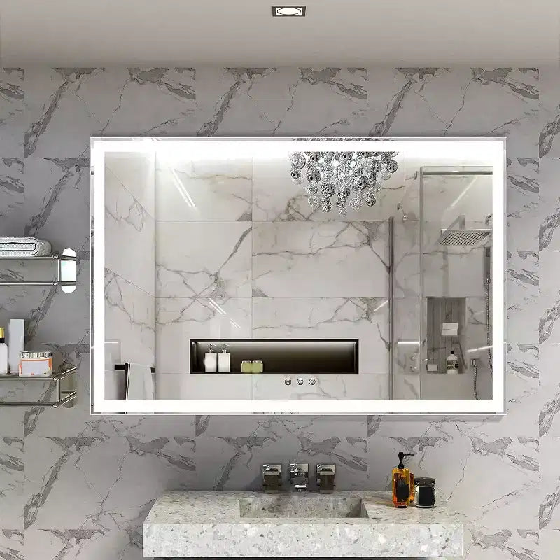 60x40Inch Bathroom Wall Mirror with Frame, Aluminum Frame , 3-Color Dimmable Touch Vanity Mirror, Rectangle Smart Mirror for Bath & Dressing