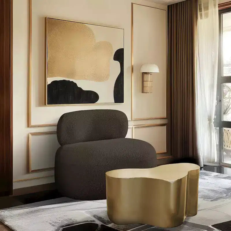 Accent Chair | Art Deco Boucle Fabric | Armless Curved Design