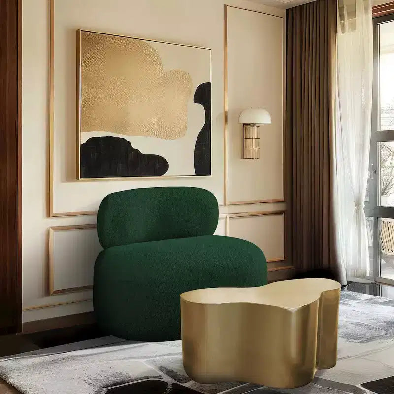 Accent Chair | Art Deco Boucle Fabric | Armless Curved Design