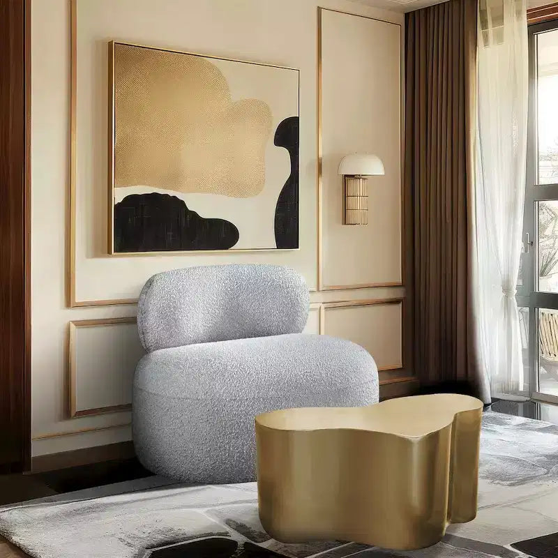 Accent Chair | Art Deco Boucle Fabric | Armless Curved Design