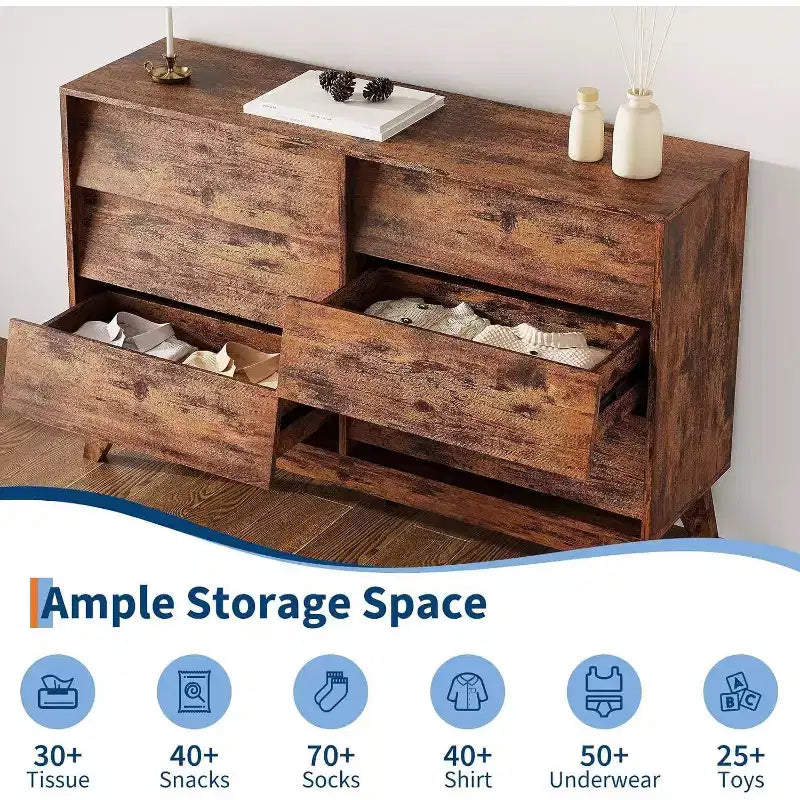 6 Drawer Dresser, Vintage Chest of Drawers with Bevel Design, Modern Dresser TV Stand for Bedroom, Living Room, Entryway and Closet