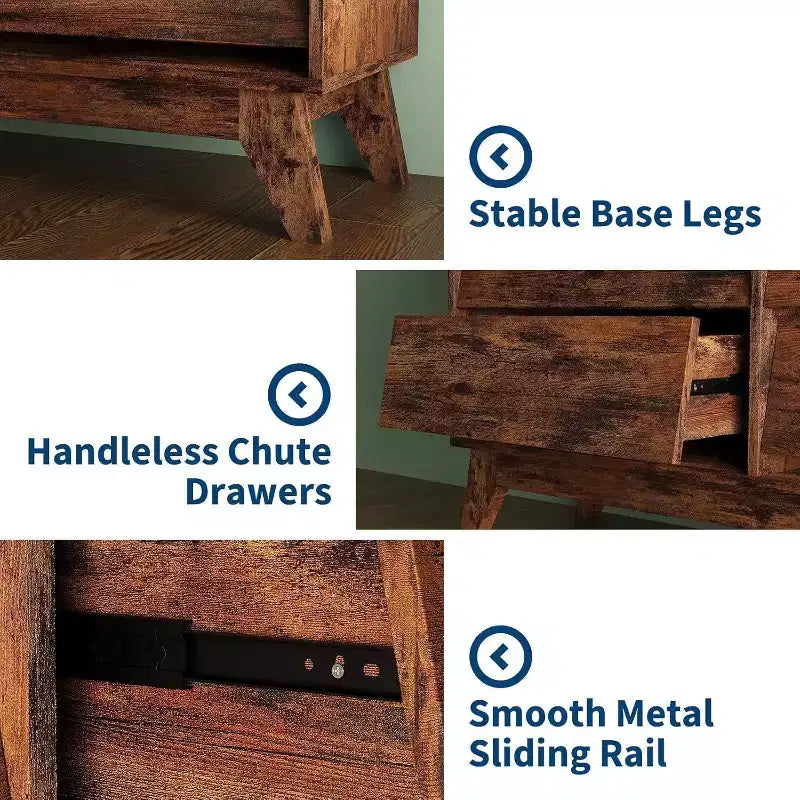 6 Drawer Dresser, Vintage Chest of Drawers with Bevel Design, Modern Dresser TV Stand for Bedroom, Living Room, Entryway and Closet