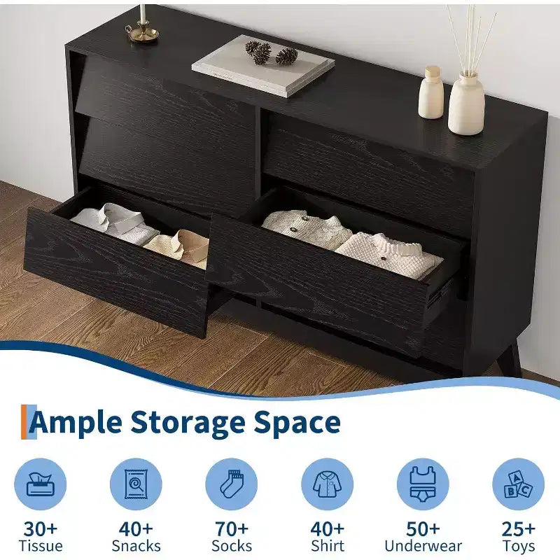 6 Drawer Dresser, Vintage Chest of Drawers with Bevel Design, Modern Dresser TV Stand for Bedroom, Living Room, Entryway and Closet