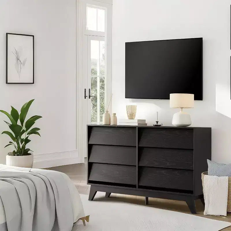 6 Drawer Dresser, Vintage Chest of Drawers with Bevel Design, Modern Dresser TV Stand for Bedroom, Living Room, Entryway and Closet