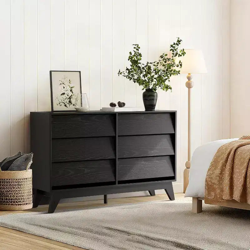 6 Drawer Dresser, Vintage Chest of Drawers with Bevel Design, Modern Dresser TV Stand for Bedroom, Living Room, Entryway and Closet