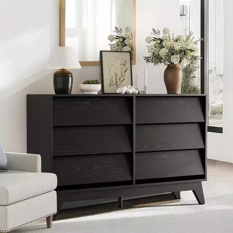 6 Drawer Dresser, Vintage Chest of Drawers with Bevel Design, Modern Dresser TV Stand for Bedroom, Living Room, Entryway and Closet