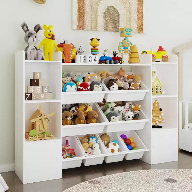 Kids Toy Storage Organizer with 8 Multi-Color Plastic Bins Perfect Toy Storage Solution Kid Bookshelf and Toy Storage for Study Room, Kids Room