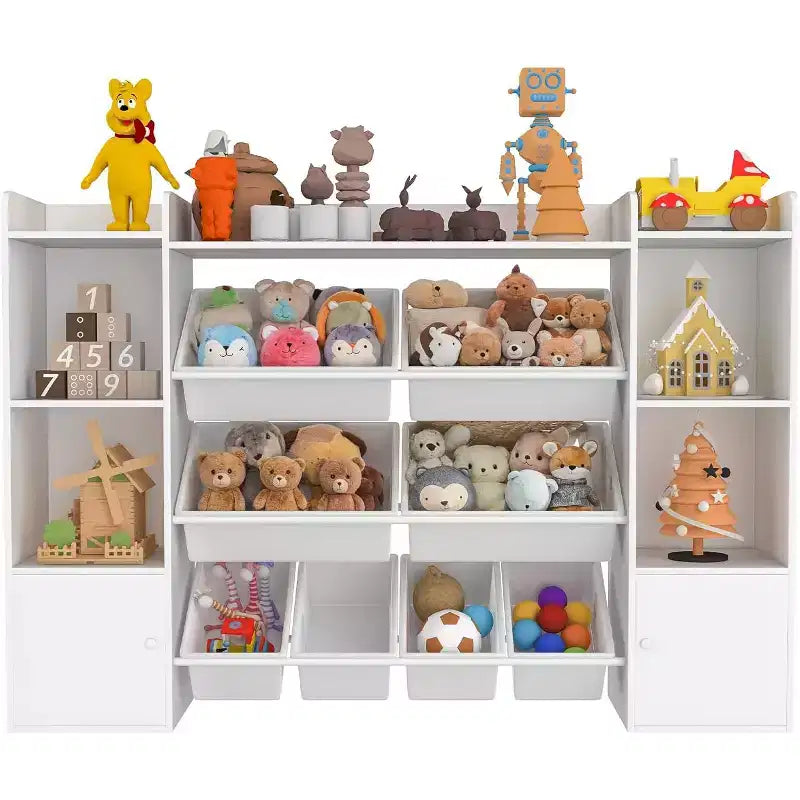 Kids Toy Storage Organizer with 8 Multi-Color Plastic Bins Perfect Toy Storage Solution Kid Bookshelf and Toy Storage for Study Room, Kids Room