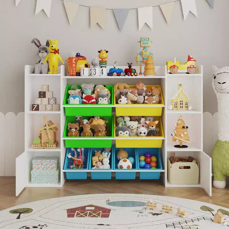 Kids Toy Storage Organizer with 8 Multi-Color Plastic Bins Perfect Toy Storage Solution Kid Bookshelf and Toy Storage for Study Room, Kids Room