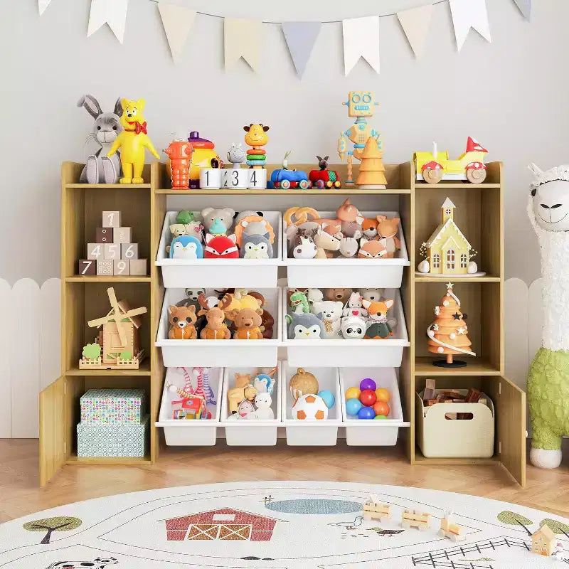Kids Toy Storage Organizer with 8 Multi-Color Plastic Bins Perfect Toy Storage Solution Kid Bookshelf and Toy Storage for Study Room, Kids Room