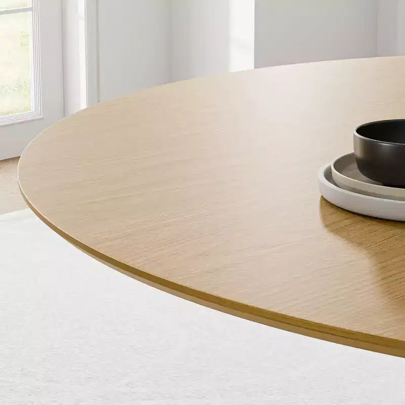 52 Round Dining Table for 6 People Modern Pedestal Table with Fluted Cone Base & Wood MDF Top for Small Space Kitchen Dining Room Cafe Natural