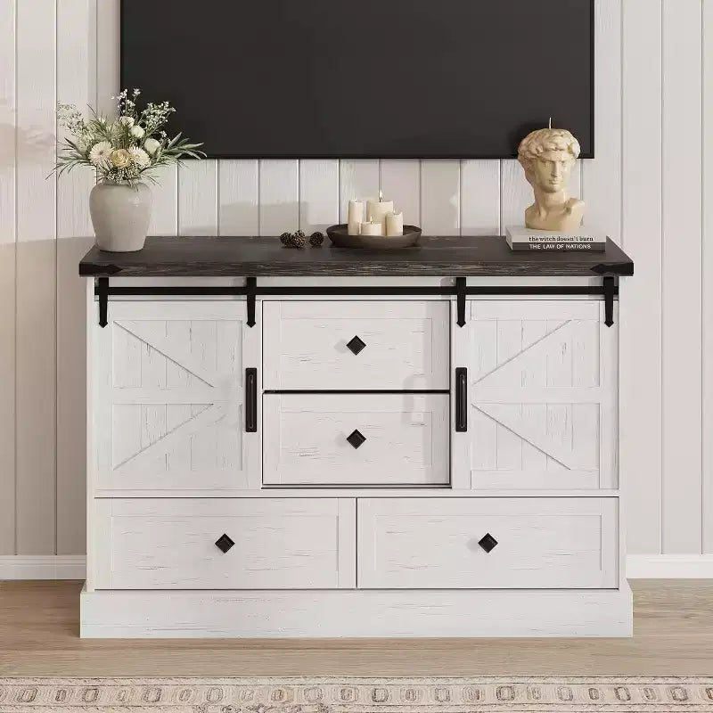 Buffet Cabinet w/Drawers, Large Sideboard Buffet Storage Cabinet with Shelves & Doors, Farmhouse Coffee Bar Station for Kitchen, Dining Room