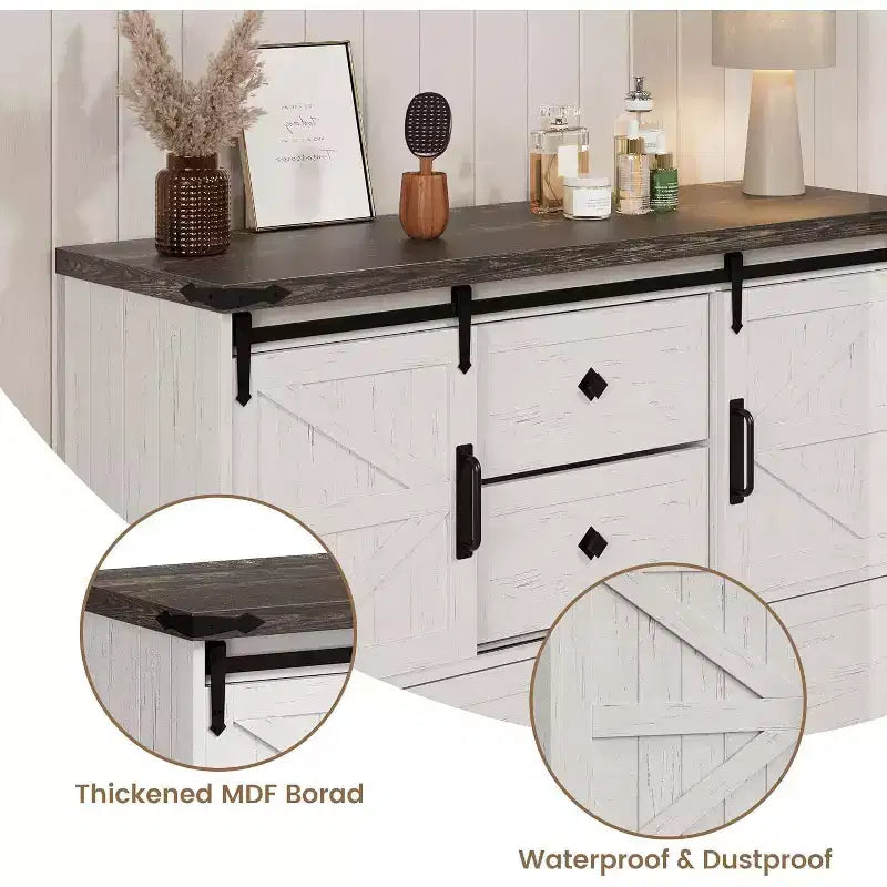 Buffet Cabinet w/Drawers, Large Sideboard Buffet Storage Cabinet with Shelves & Doors, Farmhouse Coffee Bar Station for Kitchen, Dining Room