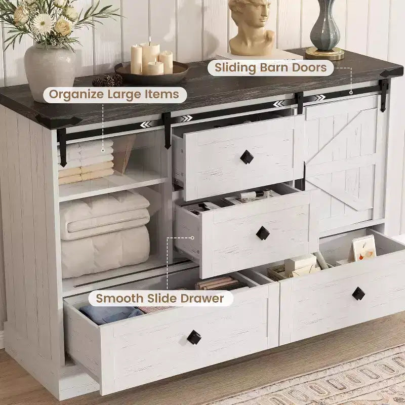 Buffet Cabinet w/Drawers, Large Sideboard Buffet Storage Cabinet with Shelves & Doors, Farmhouse Coffee Bar Station for Kitchen, Dining Room