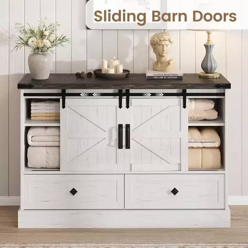Buffet Cabinet w/Drawers, Large Sideboard Buffet Storage Cabinet with Shelves & Doors, Farmhouse Coffee Bar Station for Kitchen, Dining Room