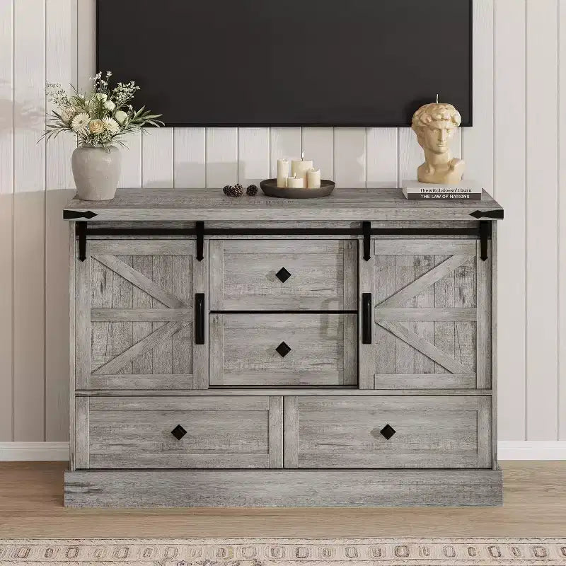 Buffet Cabinet w/Drawers, Large Sideboard Buffet Storage Cabinet with Shelves & Doors, Farmhouse Coffee Bar Station for Kitchen, Dining Room
