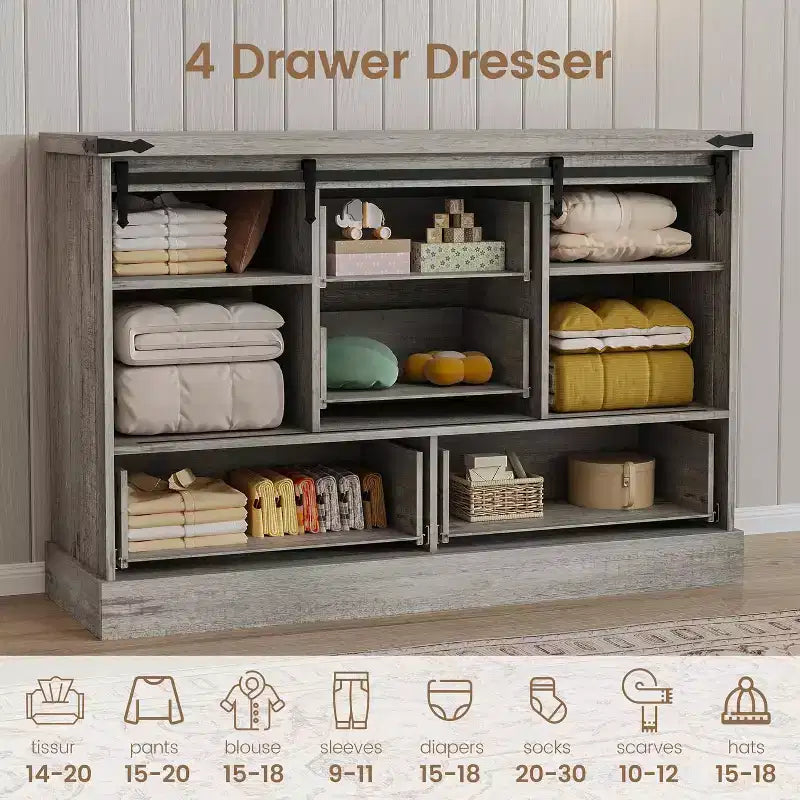 Buffet Cabinet w/Drawers, Large Sideboard Buffet Storage Cabinet with Shelves & Doors, Farmhouse Coffee Bar Station for Kitchen, Dining Room