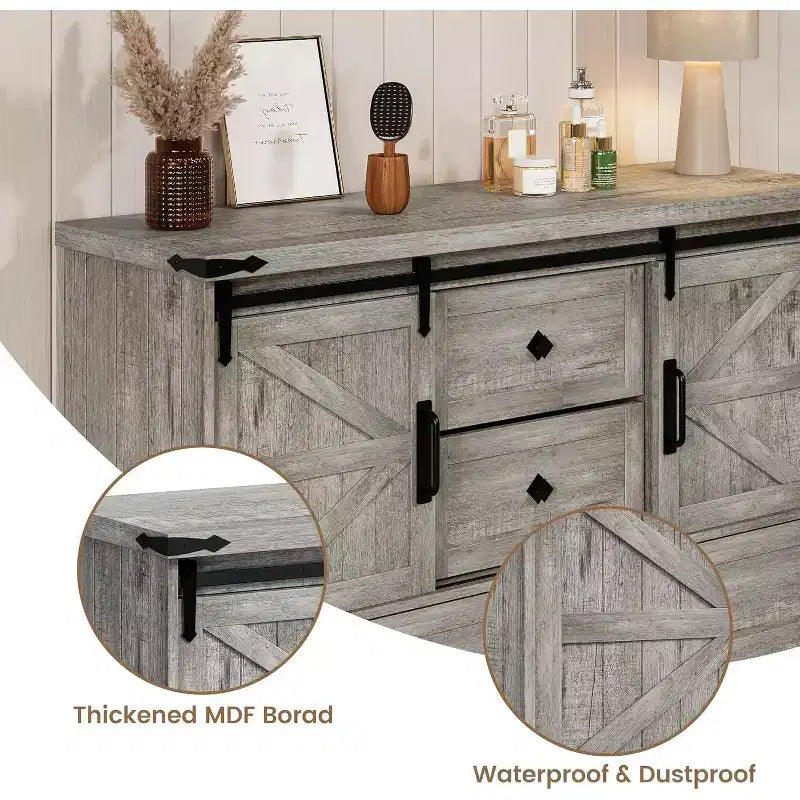 Buffet Cabinet w/Drawers, Large Sideboard Buffet Storage Cabinet with Shelves & Doors, Farmhouse Coffee Bar Station for Kitchen, Dining Room