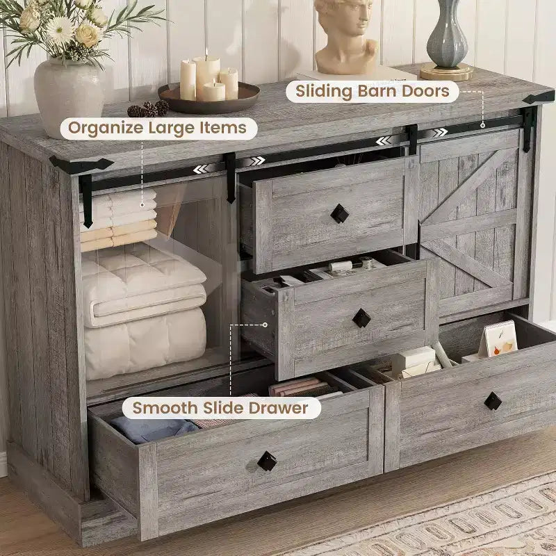 Buffet Cabinet w/Drawers, Large Sideboard Buffet Storage Cabinet with Shelves & Doors, Farmhouse Coffee Bar Station for Kitchen, Dining Room