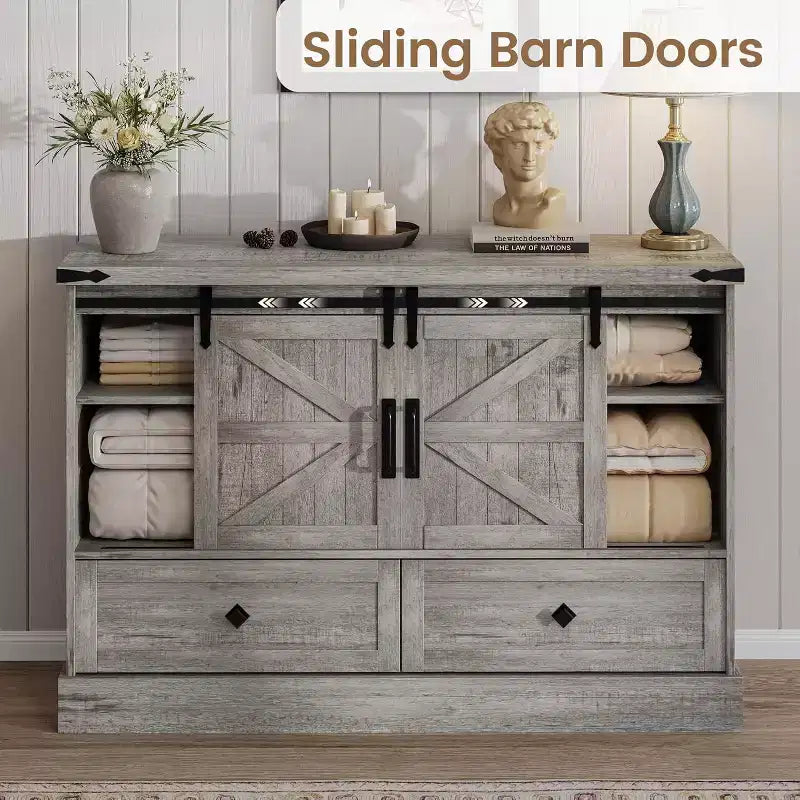 Buffet Cabinet w/Drawers, Large Sideboard Buffet Storage Cabinet with Shelves & Doors, Farmhouse Coffee Bar Station for Kitchen, Dining Room