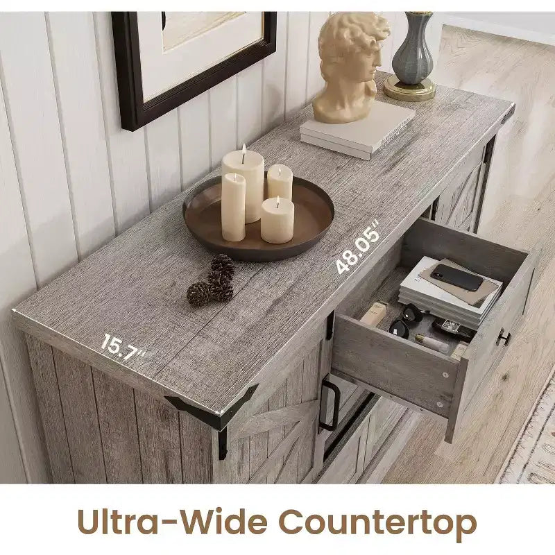 Buffet Cabinet w/Drawers, Large Sideboard Buffet Storage Cabinet with Shelves & Doors, Farmhouse Coffee Bar Station for Kitchen, Dining Room