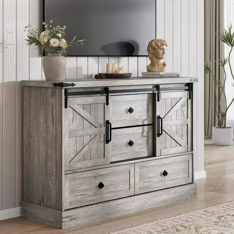 Buffet avec tiroirs, grand buffet de rangement avec étagères et portes, meuble de bar à café de style fermier pour cuisine, salle à manger