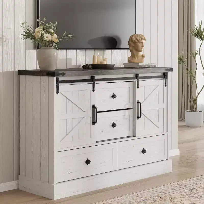 Buffet Cabinet w/Drawers, Large Sideboard Buffet Storage Cabinet with Shelves & Doors, Farmhouse Coffee Bar Station for Kitchen, Dining Room
