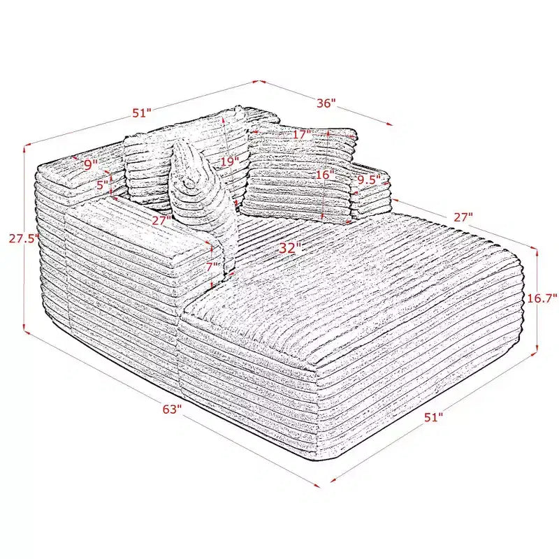 Modern Comfy Chaise Lounge Sleeper Sofa Bed with Pillows,Corduroy Upholstered Deep Seat Futon Sofa Couch for Living Room