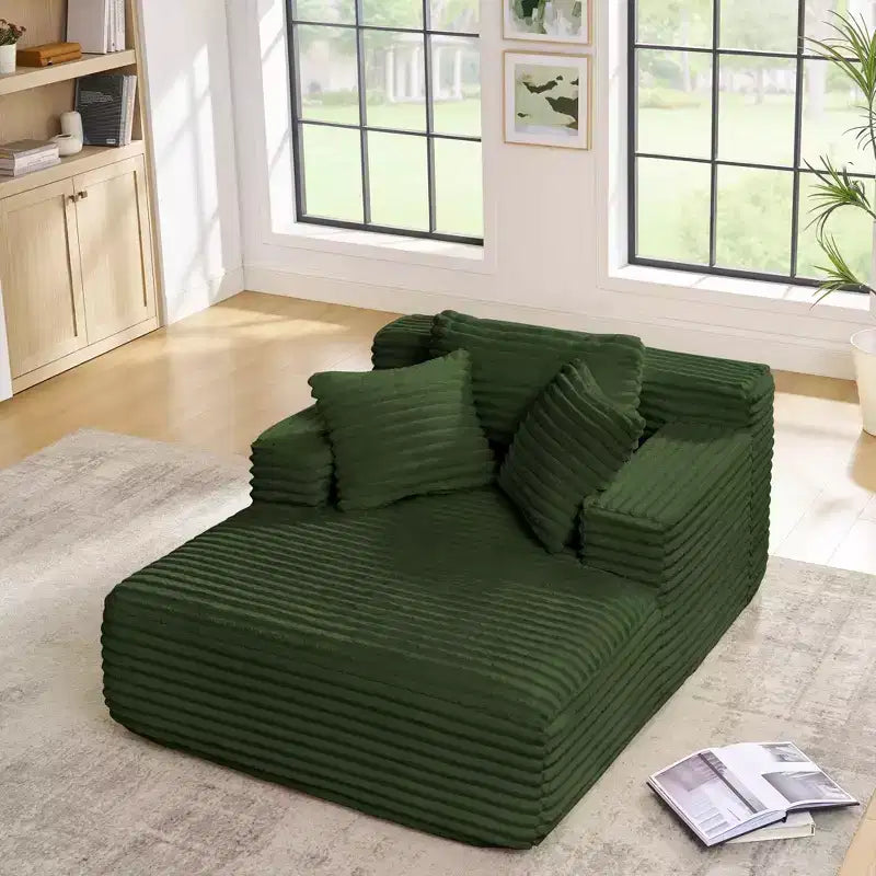Modern Comfy Chaise Lounge Sleeper Sofa Bed with Pillows,Corduroy Upholstered Deep Seat Futon Sofa Couch for Living Room