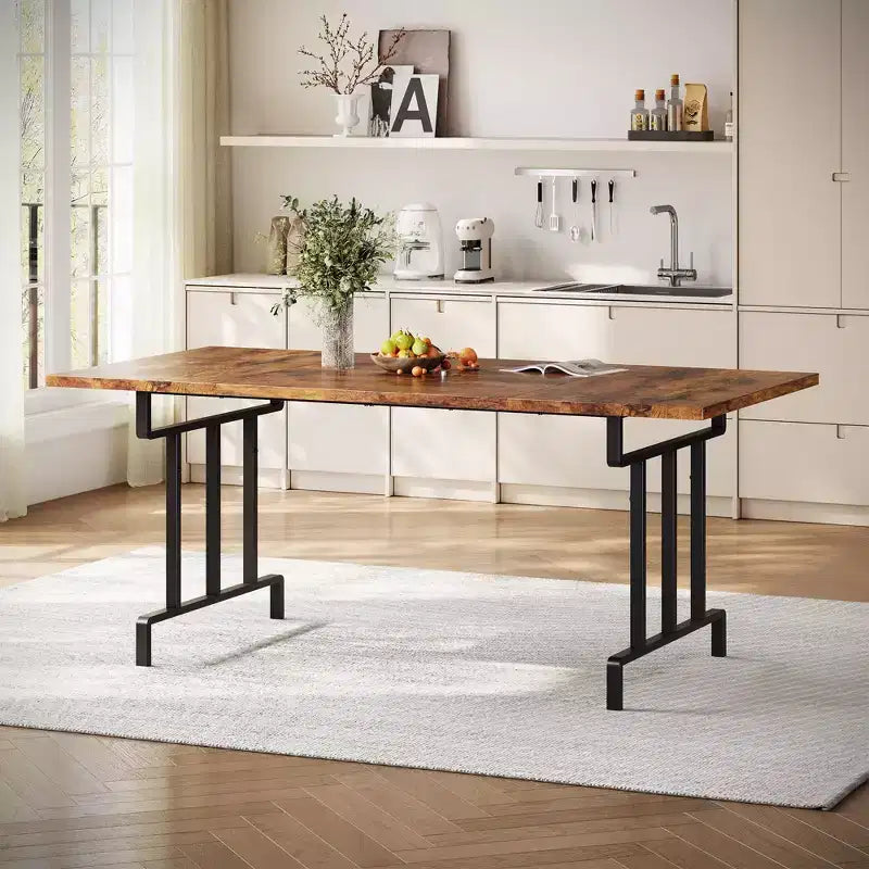 Dining Table, Rectangular Wooden Farmhouse Table - Seats 6, Industrial Vintage Design (Dining Room/Home Office, Easy Assembly)