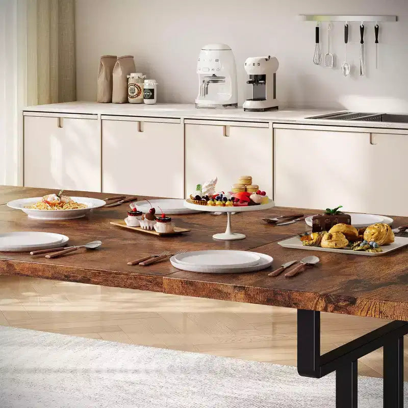 Dining Table, Rectangular Wooden Farmhouse Table - Seats 6, Industrial Vintage Design (Dining Room/Home Office, Easy Assembly)
