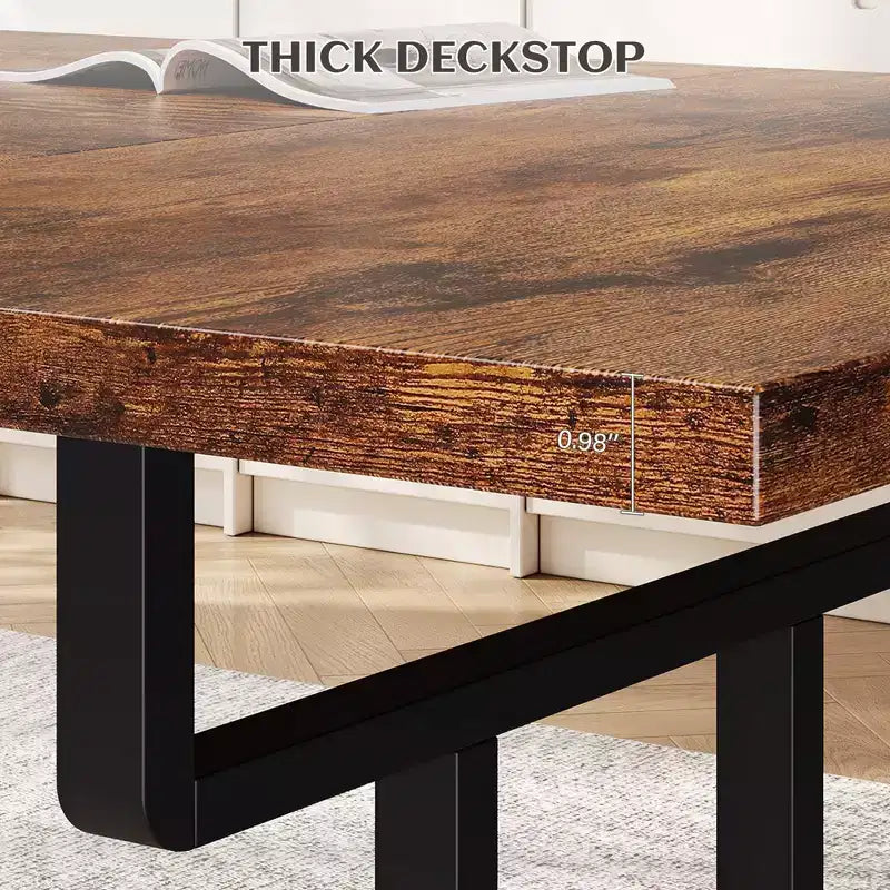 Dining Table, Rectangular Wooden Farmhouse Table - Seats 6, Industrial Vintage Design (Dining Room/Home Office, Easy Assembly)