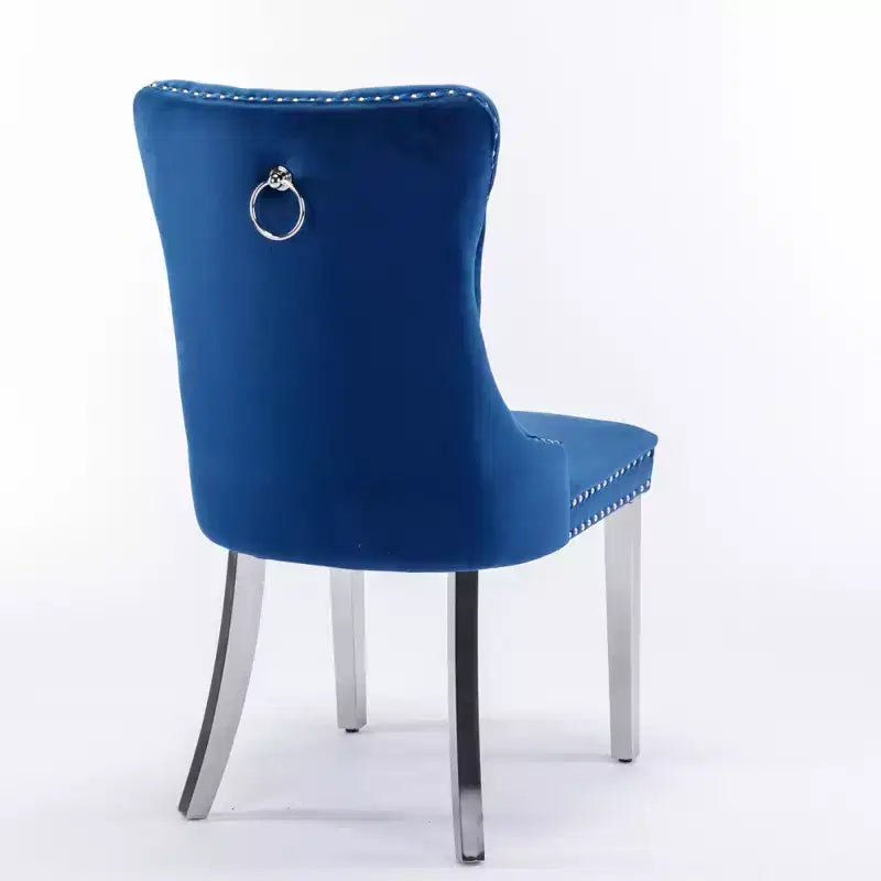 Set of 2 Gray Tufted Solid Wood Contemporary Velvet Upholstered Dining Chair with Chrome Stainless Steel Plating Legs and Nailhead Trim