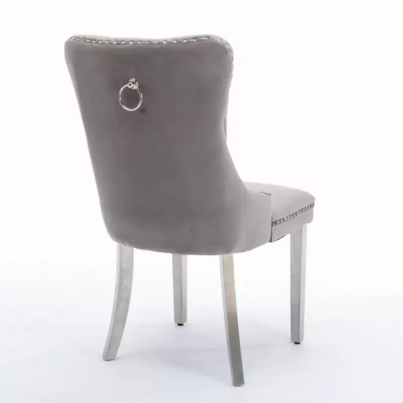 Set of 2 Gray Tufted Solid Wood Contemporary Velvet Upholstered Dining Chair with Chrome Stainless Steel Plating Legs and Nailhead Trim