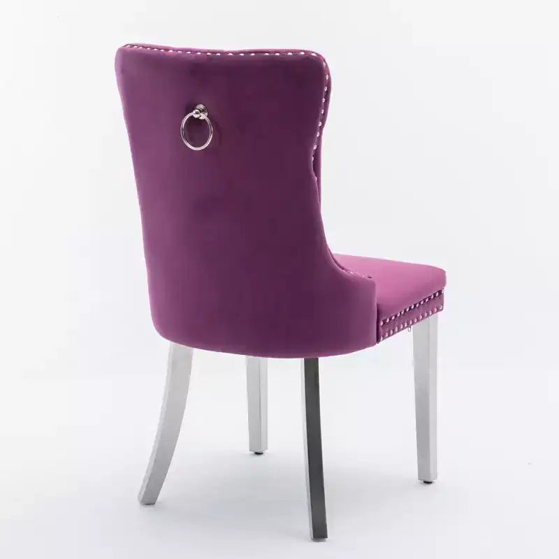 Set of 2 Gray Tufted Solid Wood Contemporary Velvet Upholstered Dining Chair with Chrome Stainless Steel Plating Legs and Nailhead Trim