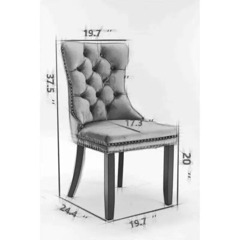 Set of 2 Gray Tufted Solid Wood Contemporary Velvet Upholstered Dining Chair with Chrome Stainless Steel Plating Legs and Nailhead Trim