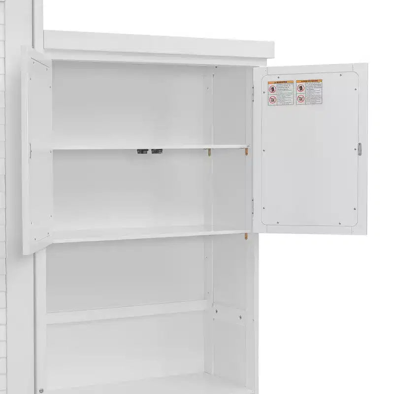 Whisen Wood Queen Size Murphy Bed with Multiple Storage Shelves and Louvered Style Decoration