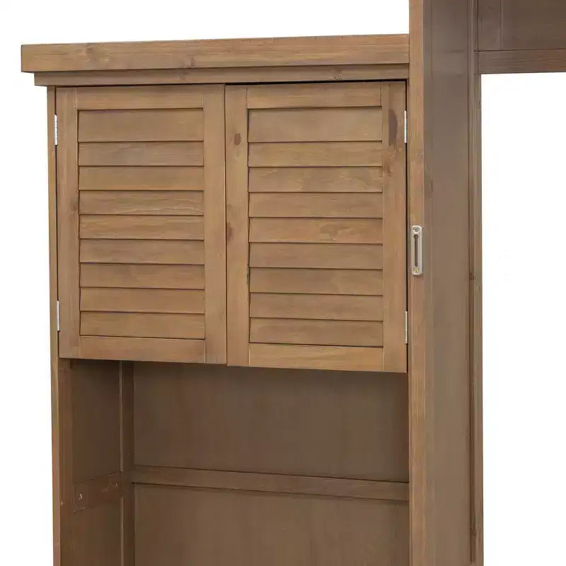 Whisen Wood Queen Size Murphy Bed with Multiple Storage Shelves and Louvered Style Decoration
