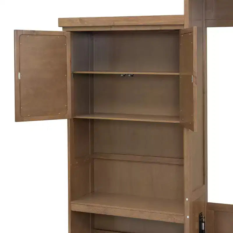 Whisen Wood Queen Size Murphy Bed with Multiple Storage Shelves and Louvered Style Decoration