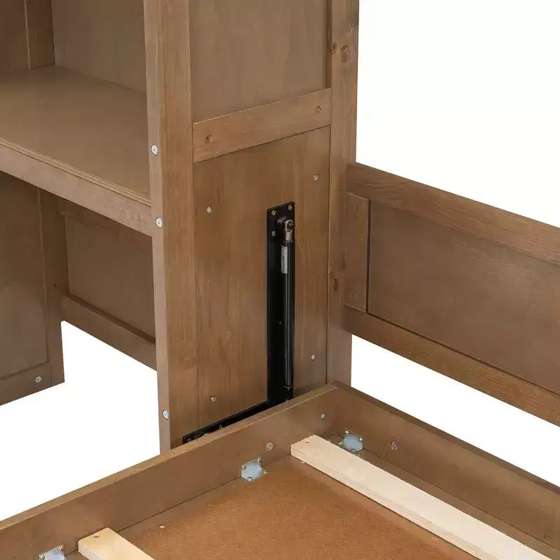 Whisen Wood Queen Size Murphy Bed with Multiple Storage Shelves and Louvered Style Decoration