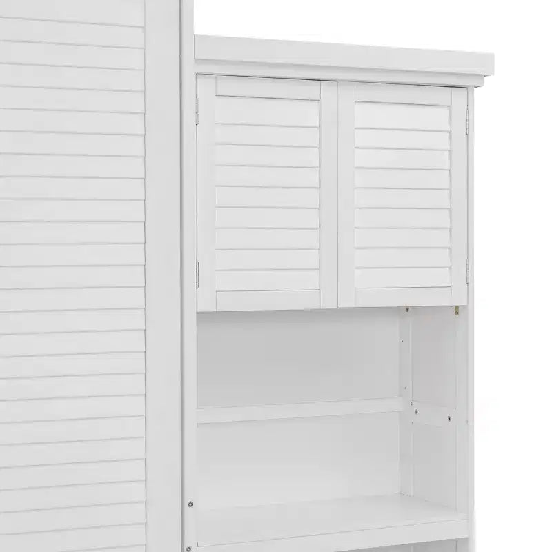 Whisen Wood Queen Size Murphy Bed with Multiple Storage Shelves and Louvered Style Decoration