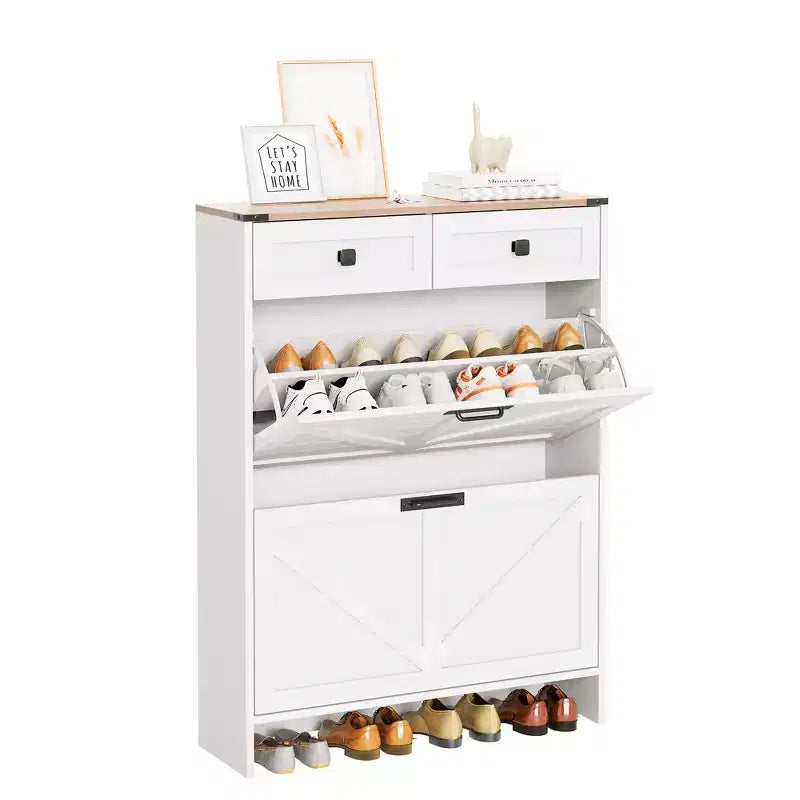 Slim Shoe Storage Cabinet with 2 Drawers and 2 Drawers Freestanding