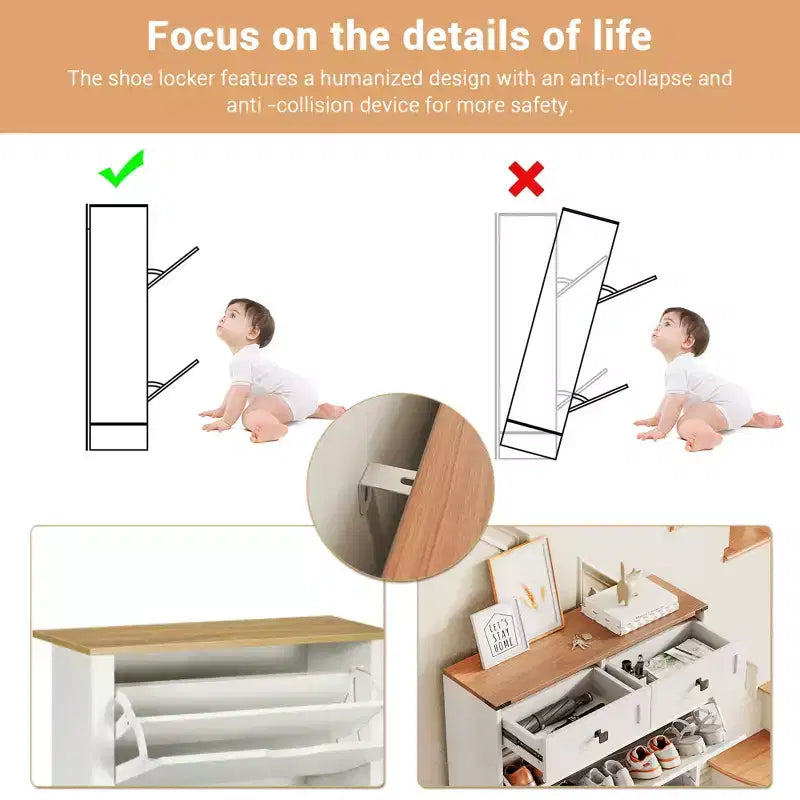 Slim Shoe Storage Cabinet with 2 Drawers and 2 Drawers Freestanding